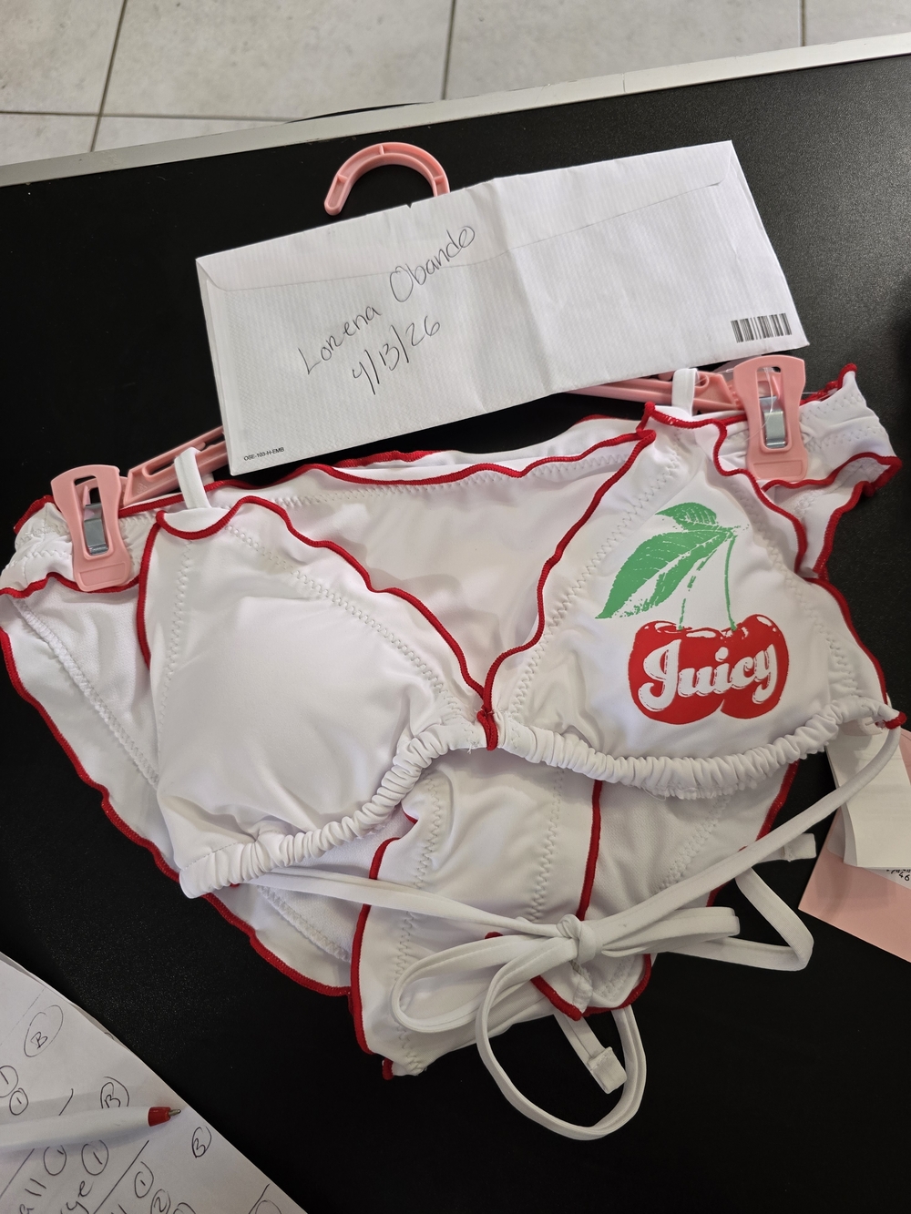 Juicy Couture White & Red Trim Ruffle Cherry Bikini